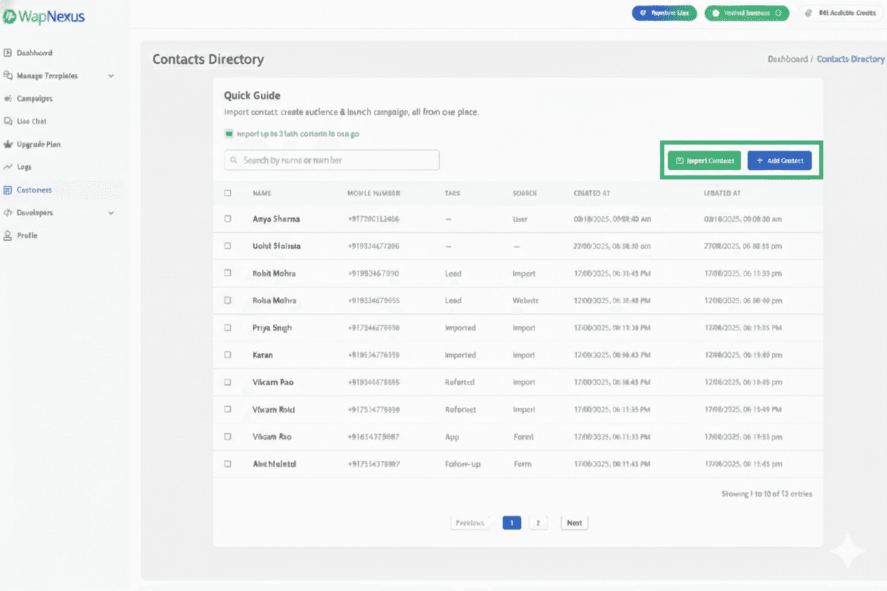WapNexus add contact interface